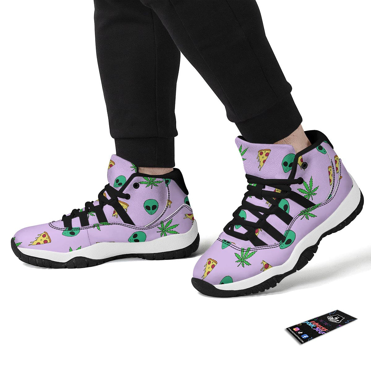 Ufo Pizza Trippy Print Pattern Black Bball Shoes-grizzshop