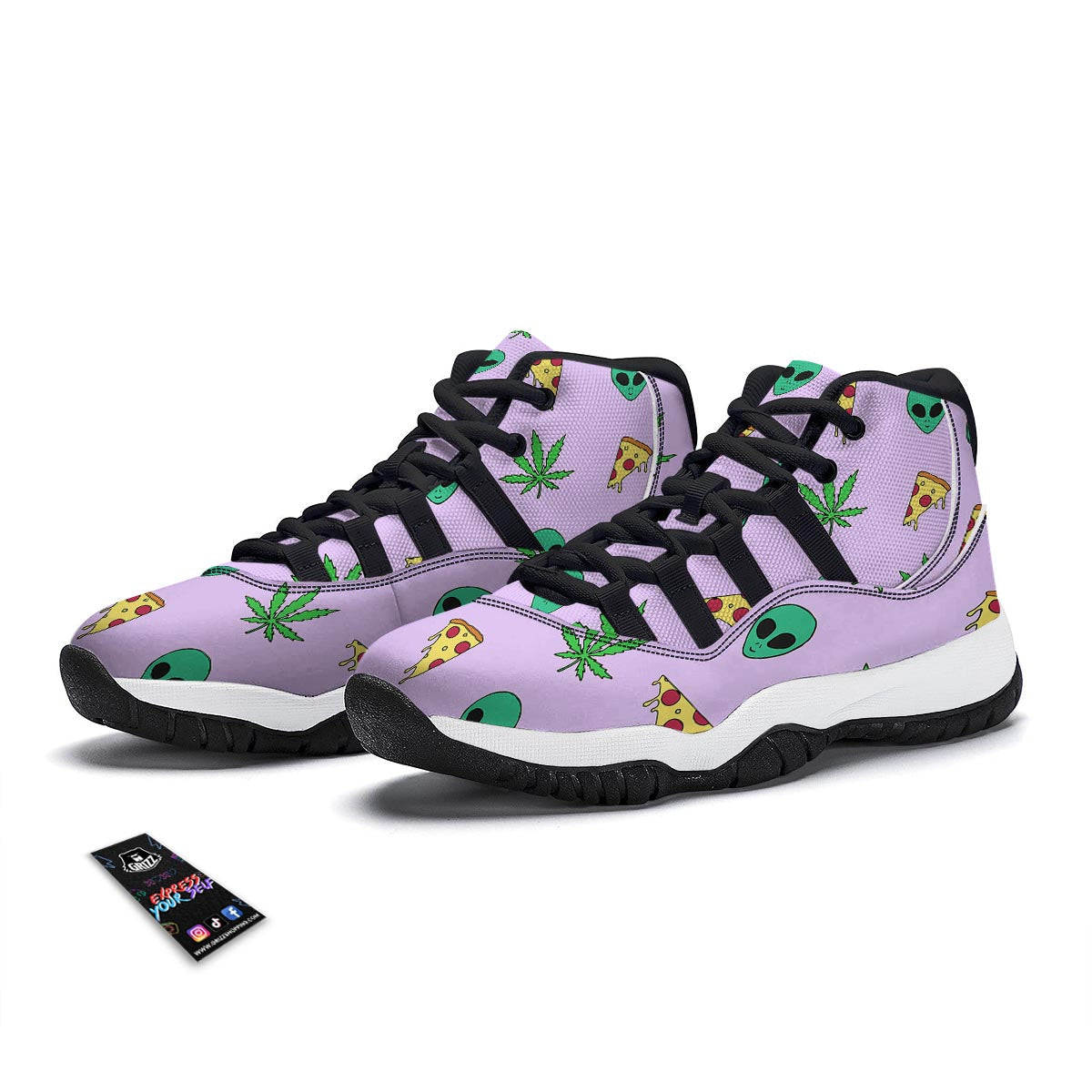 Ufo Pizza Trippy Print Pattern Black Bball Shoes-grizzshop