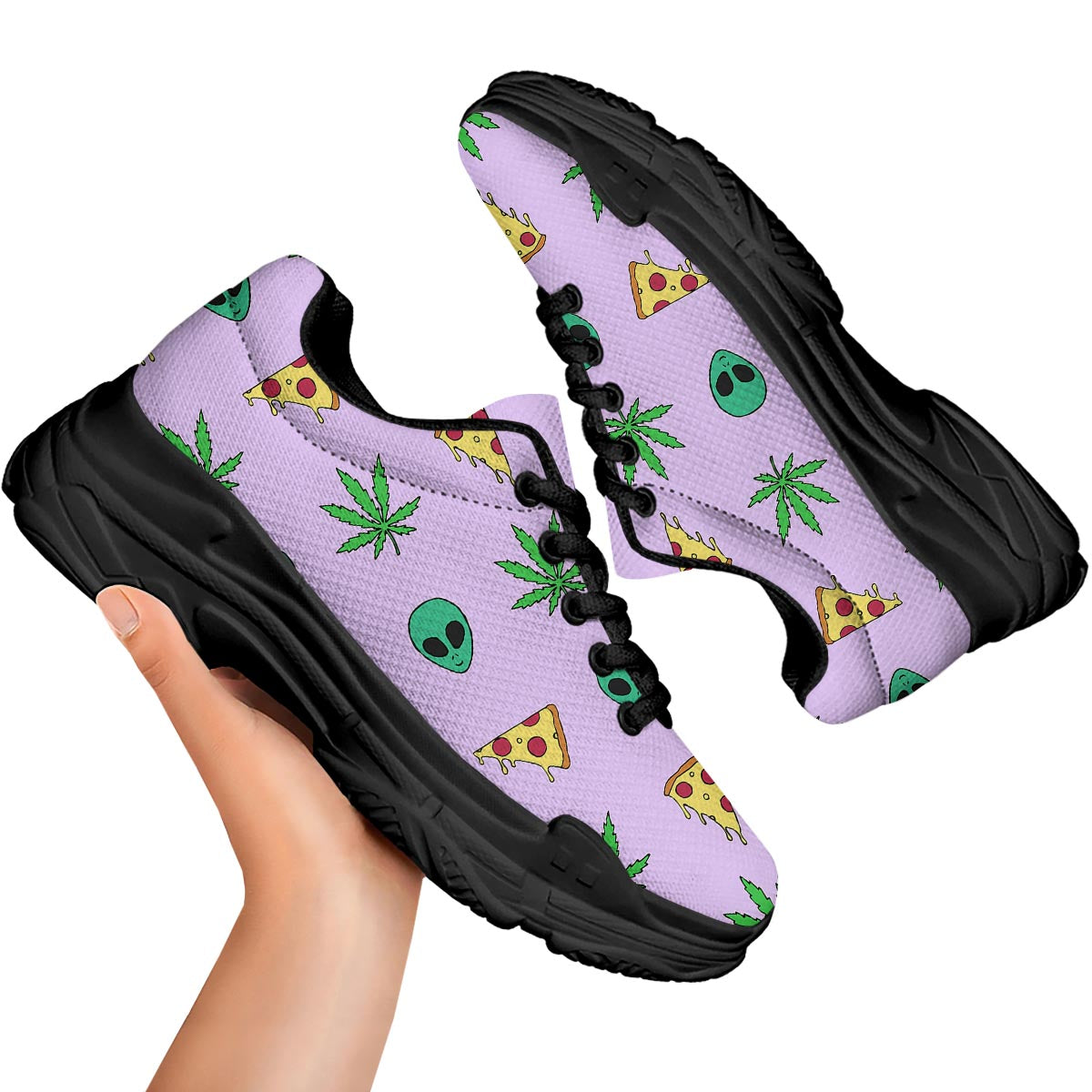 Ufo Pizza Trippy Print Pattern Black Chunky Shoes-grizzshop