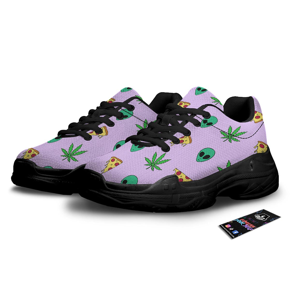 Ufo Pizza Trippy Print Pattern Black Chunky Shoes-grizzshop