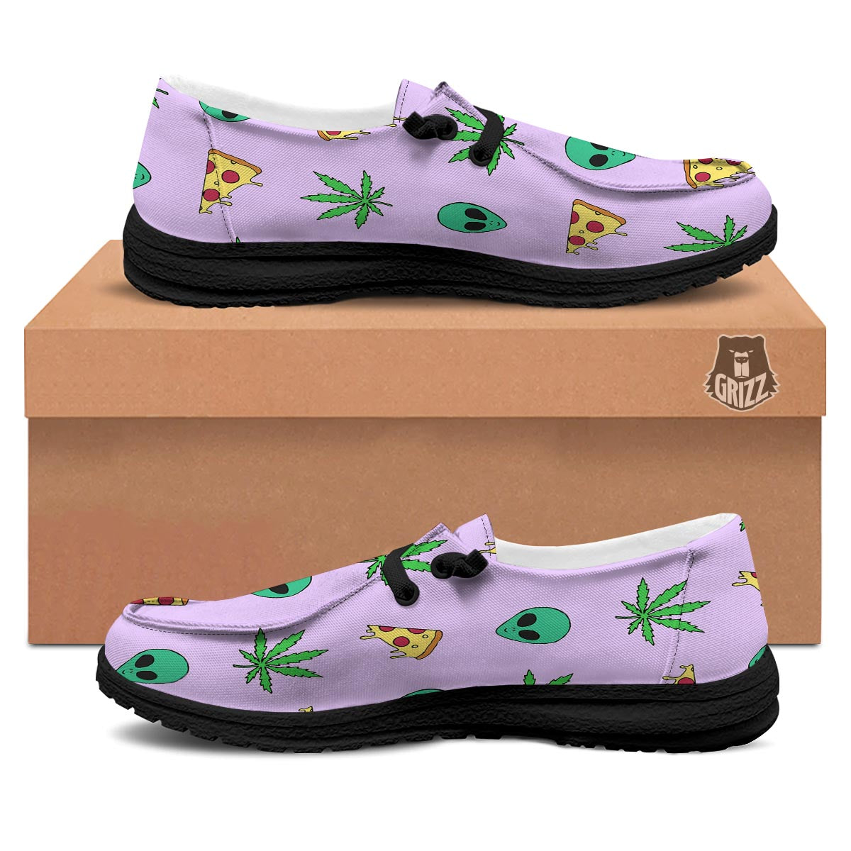 Ufo Pizza Trippy Print Pattern Black Loafers-grizzshop