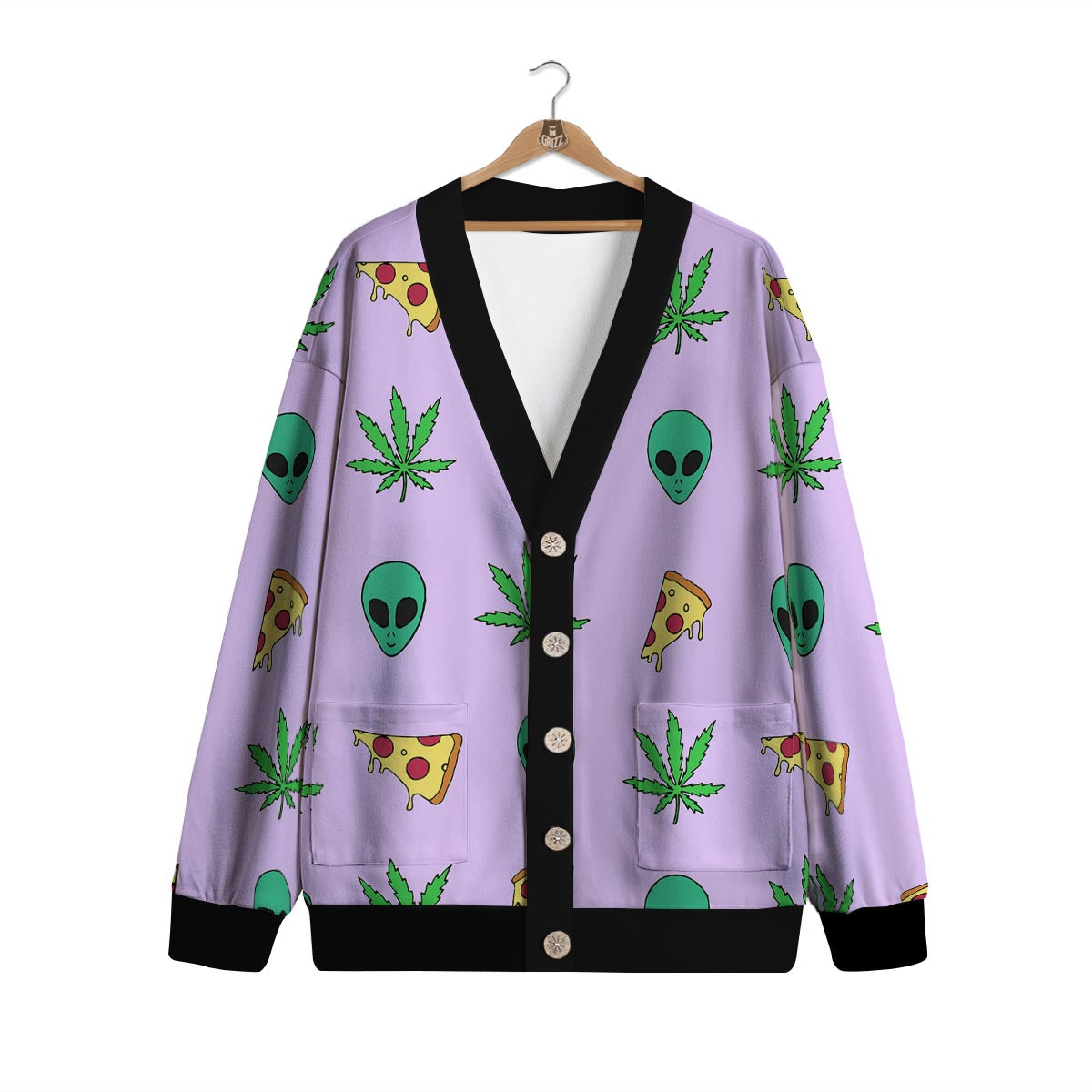Ufo Pizza Trippy Print Pattern Cardigan-grizzshop