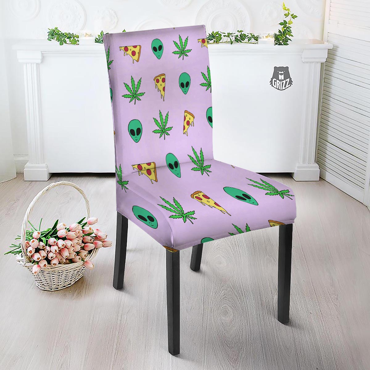 Ufo Pizza Trippy Print Pattern Dining Chair Slipcover-grizzshop