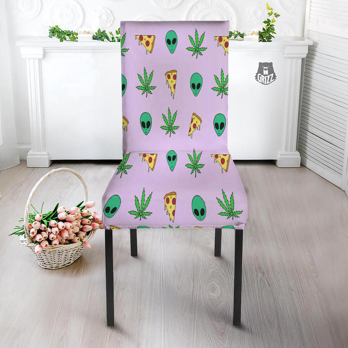 Ufo Pizza Trippy Print Pattern Dining Chair Slipcover-grizzshop