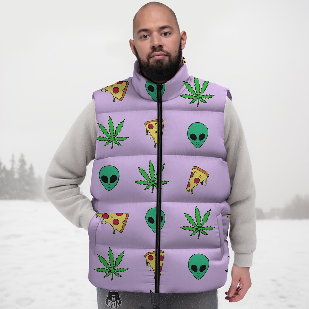 Ufo Pizza Trippy Print Pattern Down Vest