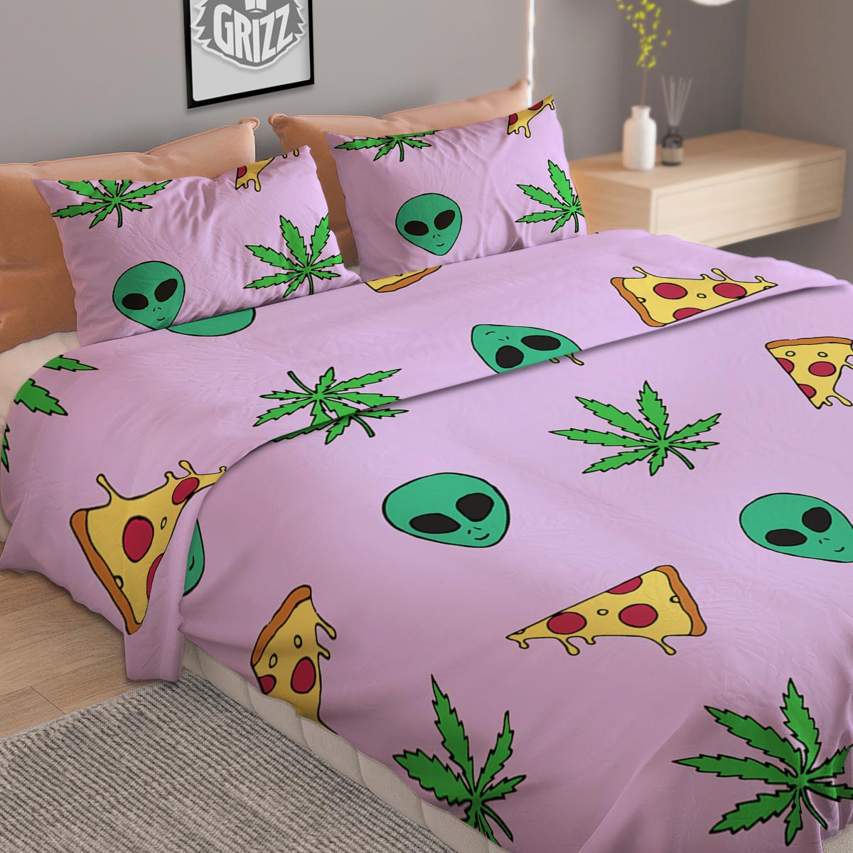 Ufo Pizza Trippy Print Pattern Duvet Cover Bedding Set