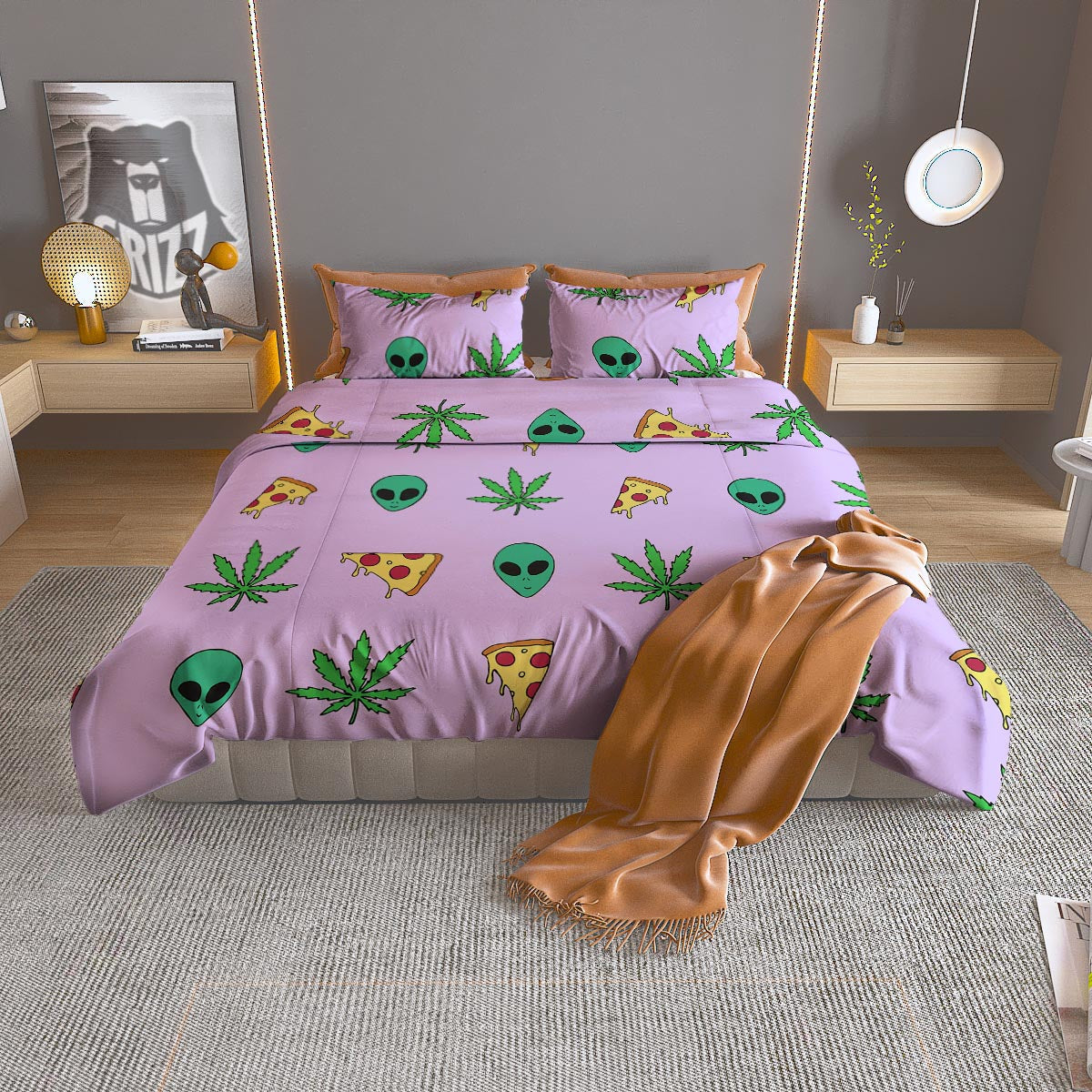 Ufo Pizza Trippy Print Pattern Duvet Cover Bedding Set