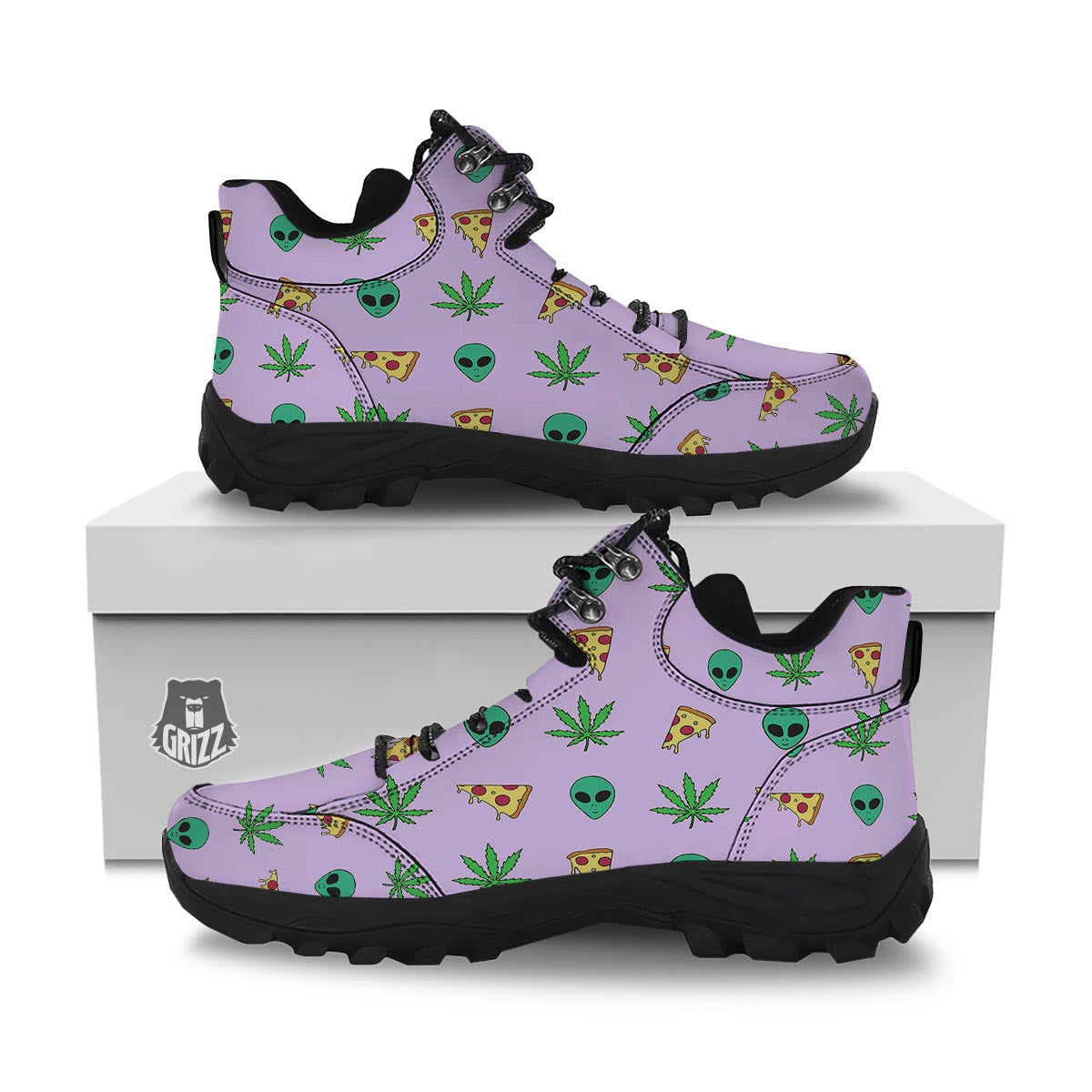 Ufo Pizza Trippy Print Pattern Hiking Shoes-grizzshop