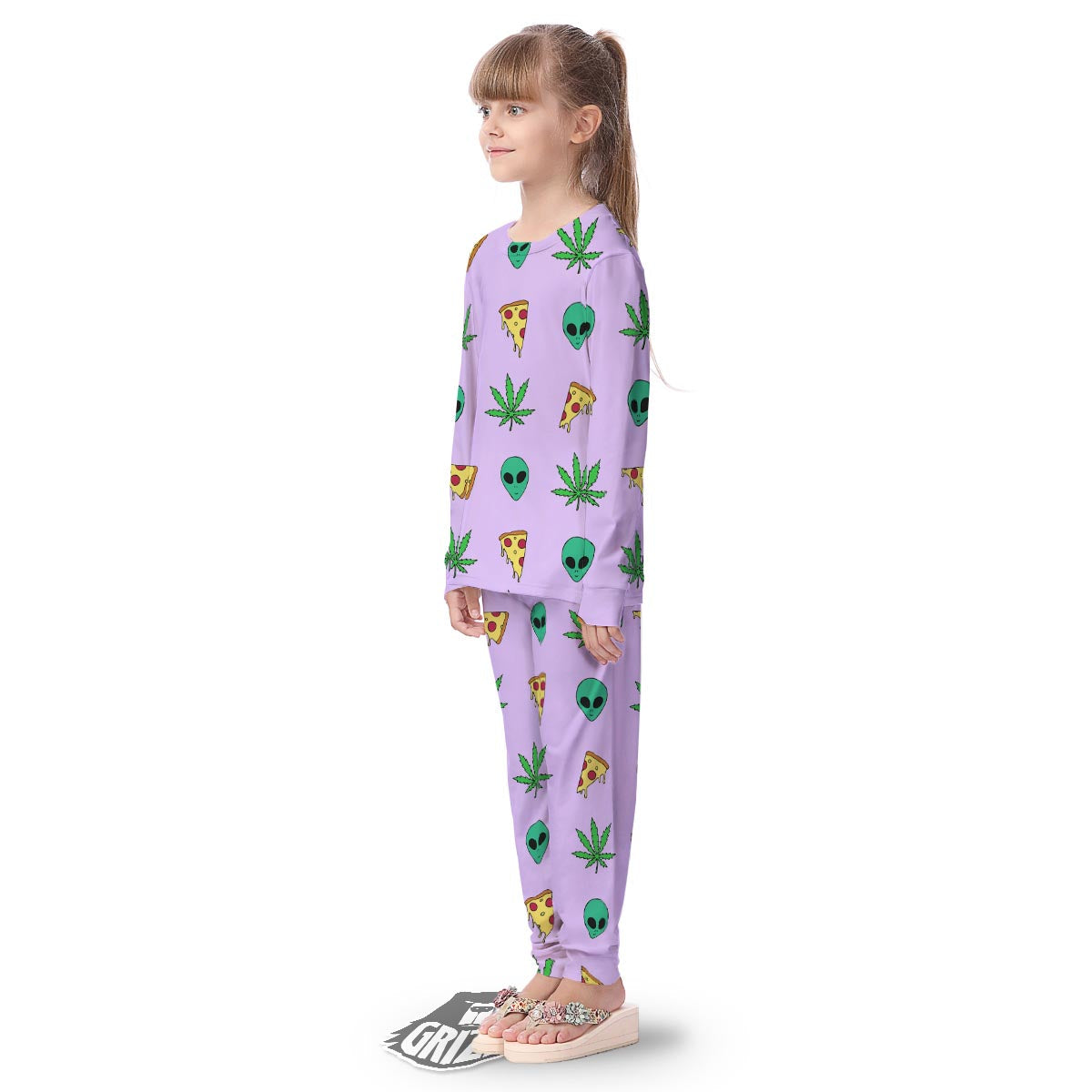 Ufo Pizza Trippy Print Pattern Kid's Pajamas-grizzshop