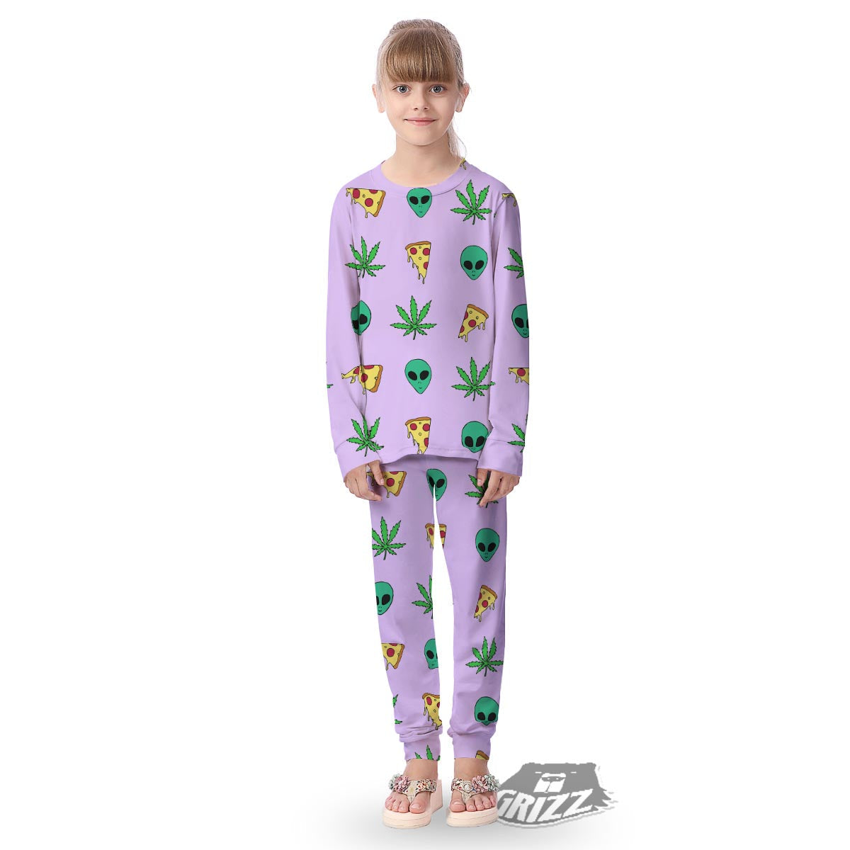 Ufo Pizza Trippy Print Pattern Kid's Pajamas-grizzshop