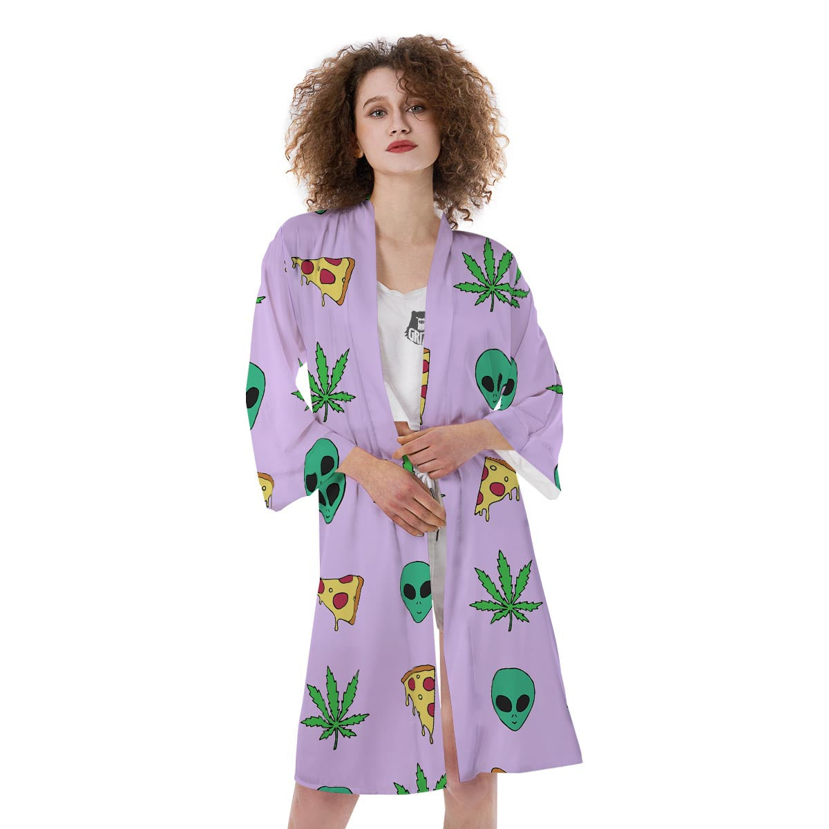 Ufo Pizza Trippy Print Pattern Kimono-grizzshop