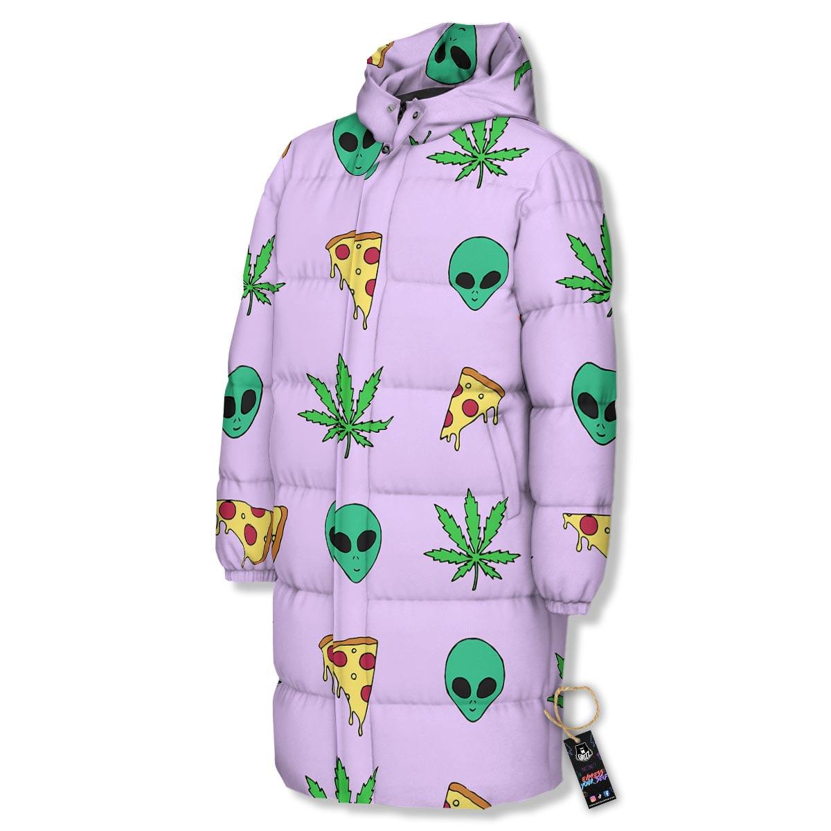 Ufo Pizza Trippy Print Pattern Long Down Jacket-grizzshop