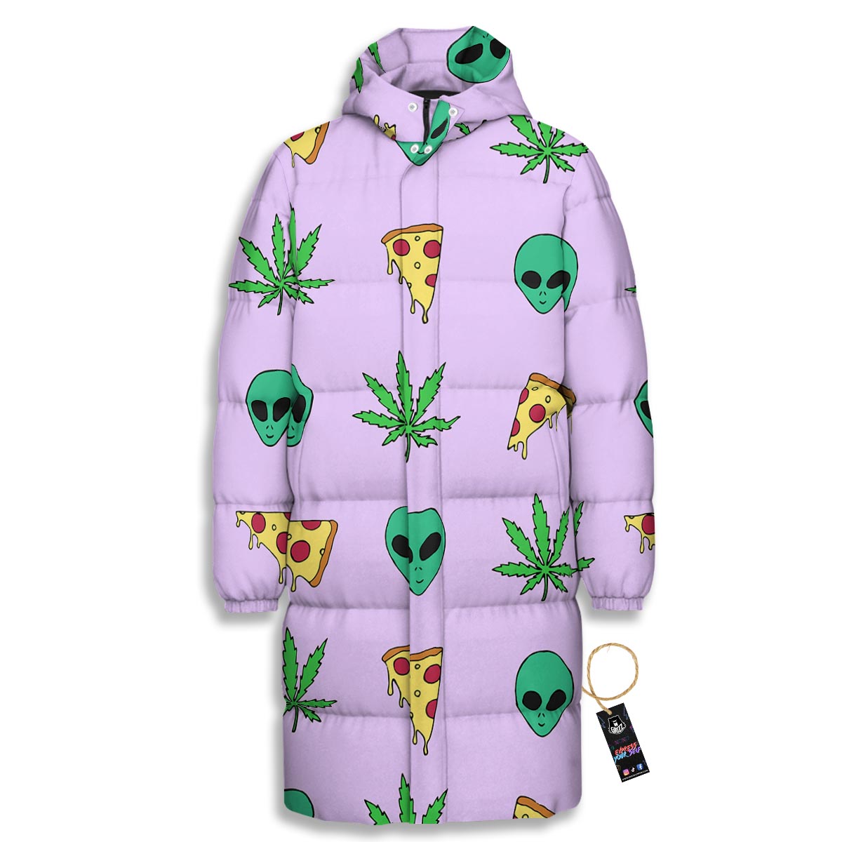 Ufo Pizza Trippy Print Pattern Long Down Jacket-grizzshop