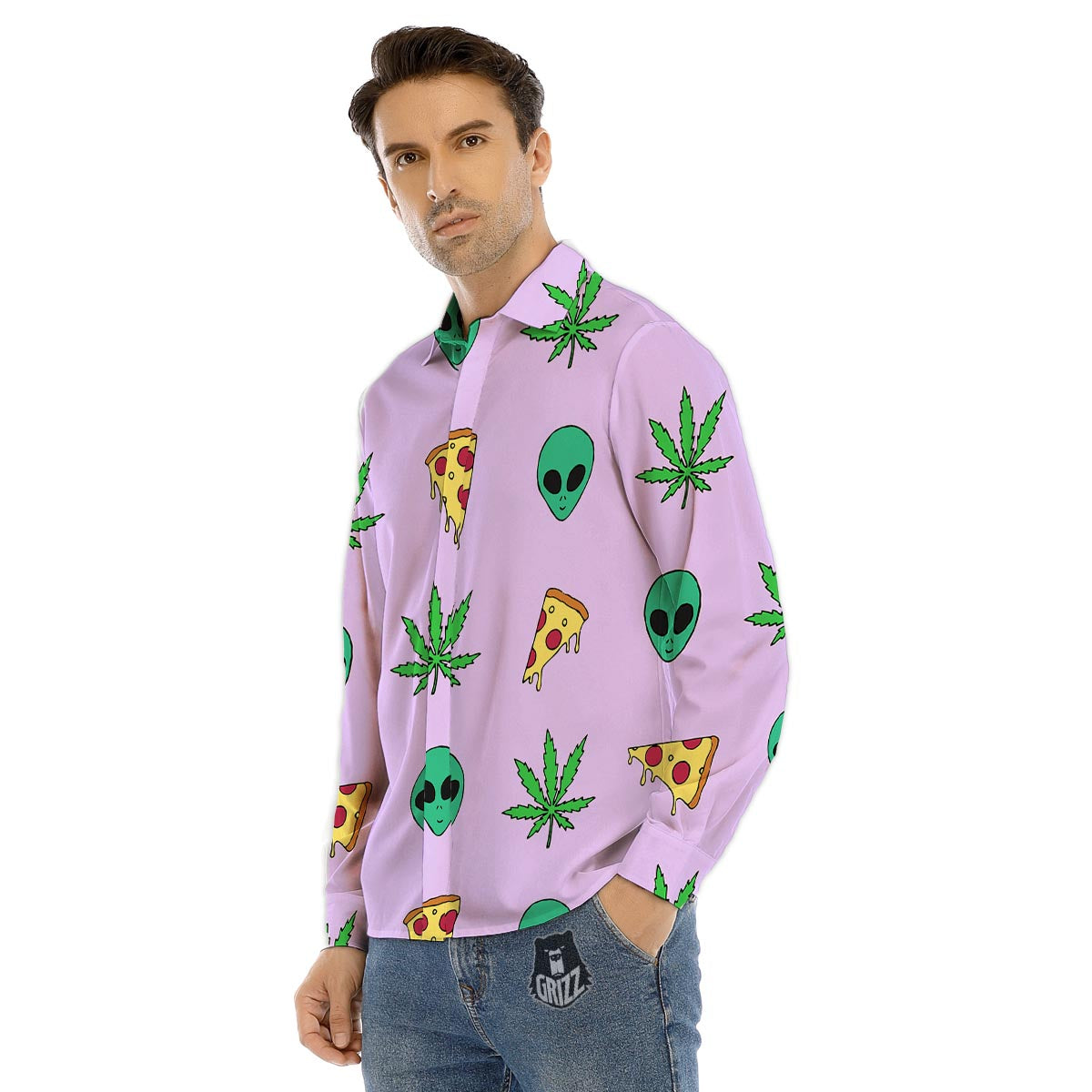 Ufo Pizza Trippy Print Pattern Men's Dress Shirts-grizzshop