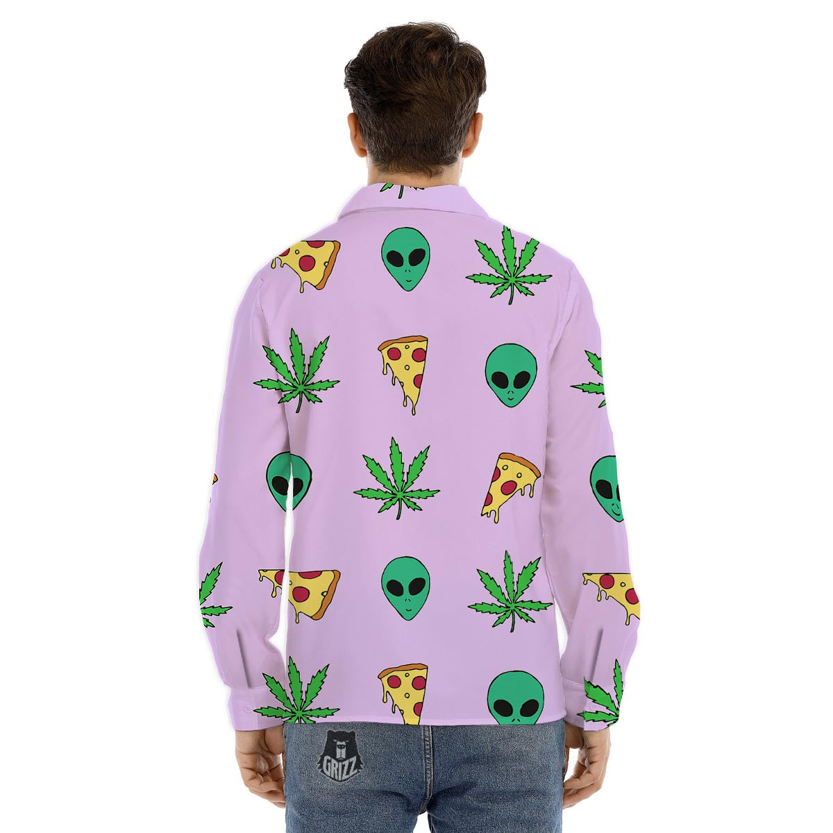 Ufo Pizza Trippy Print Pattern Men's Dress Shirts-grizzshop
