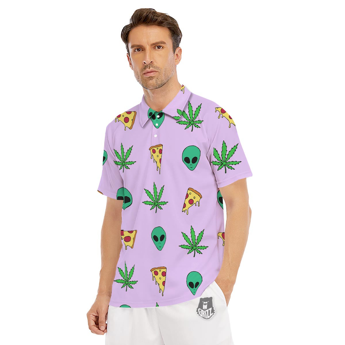 Ufo Pizza Trippy Print Pattern Men's Golf Shirts-grizzshop
