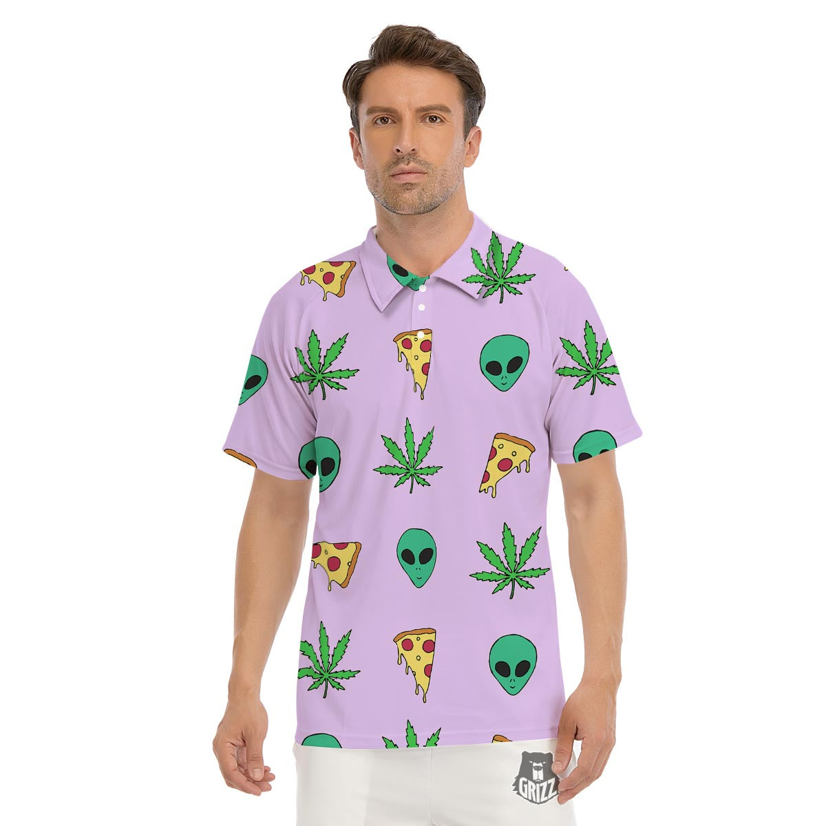Ufo Pizza Trippy Print Pattern Men's Golf Shirts-grizzshop