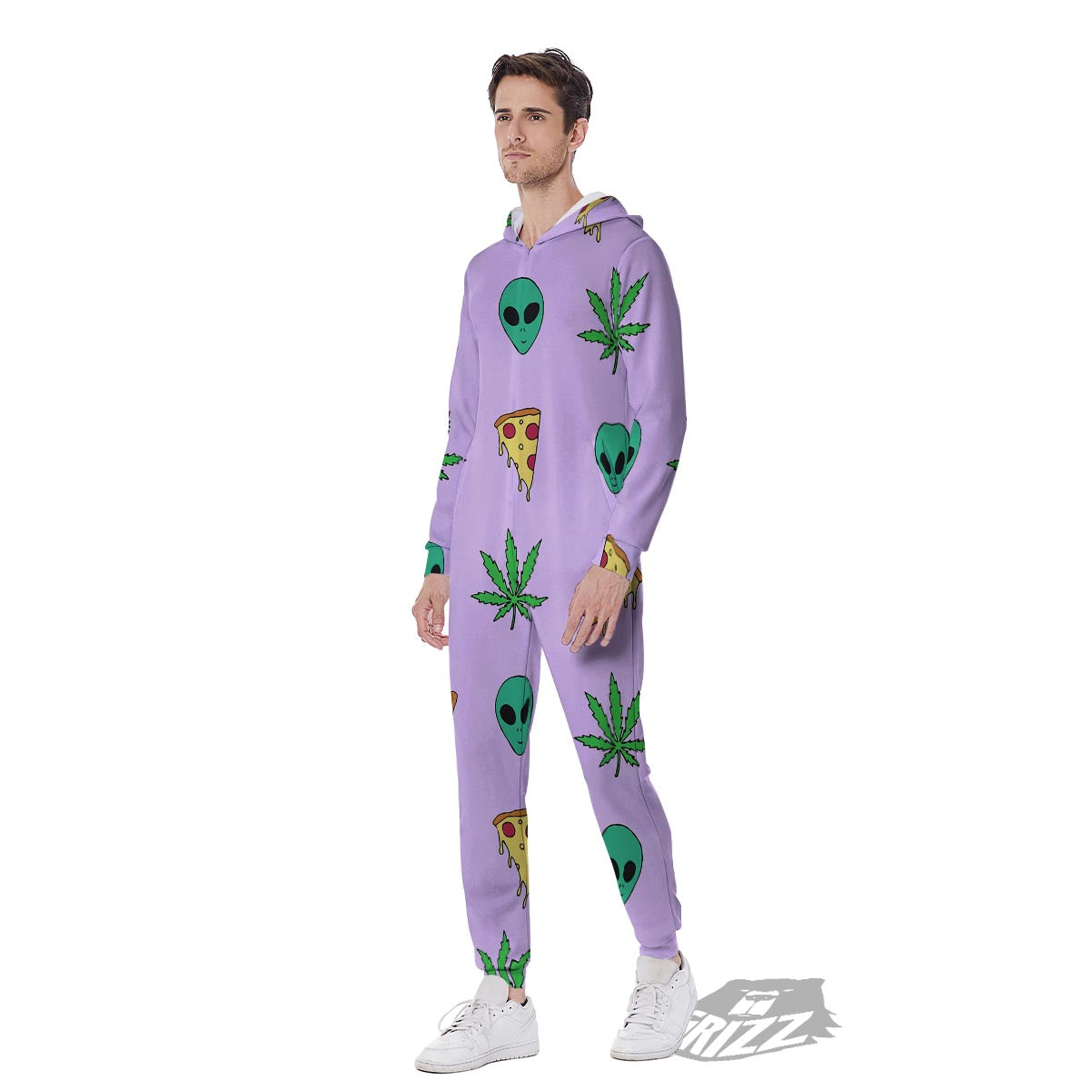 Ufo Pizza Trippy Print Pattern Men's Jumpsuit-grizzshop