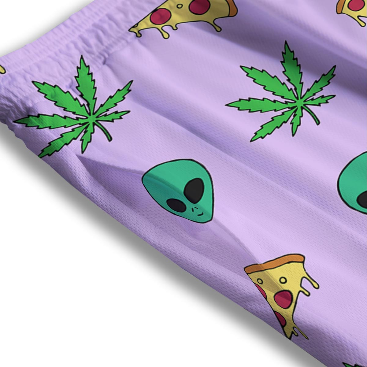 Ufo Pizza Trippy Print Pattern Mesh Shorts