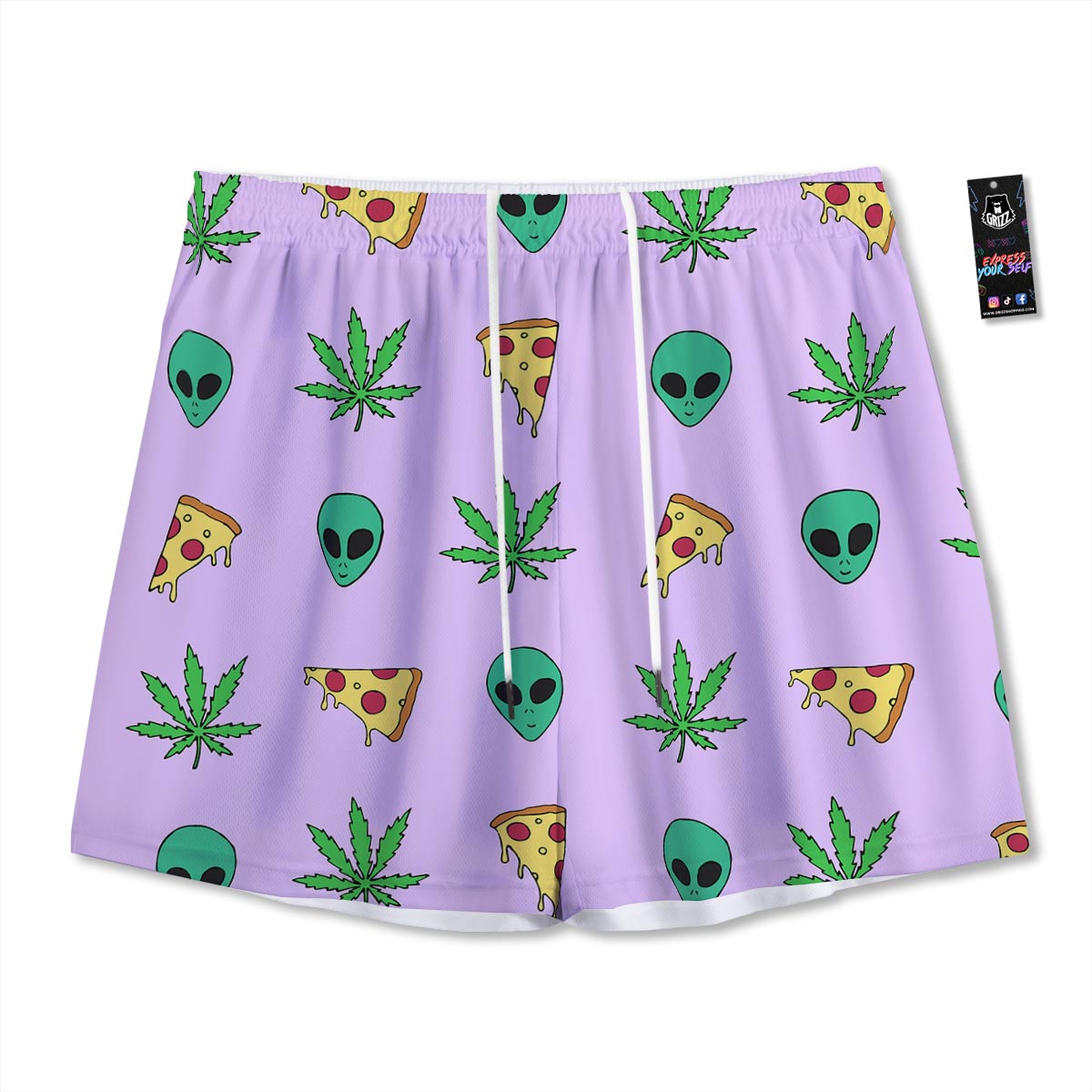 Ufo Pizza Trippy Print Pattern Mesh Shorts