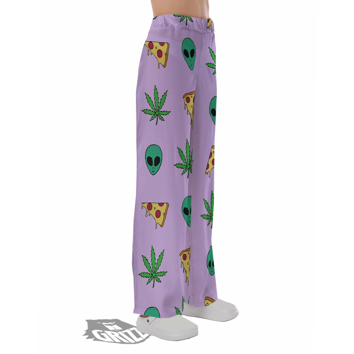 Ufo Pizza Trippy Print Pattern Pajama Pants-grizzshop