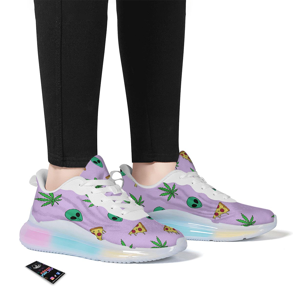 Ufo Pizza Trippy Print Pattern Running Sneakers-grizzshop