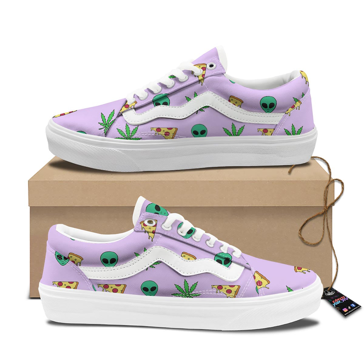 Ufo Pizza Trippy Print Pattern Skate Shoes-grizzshop
