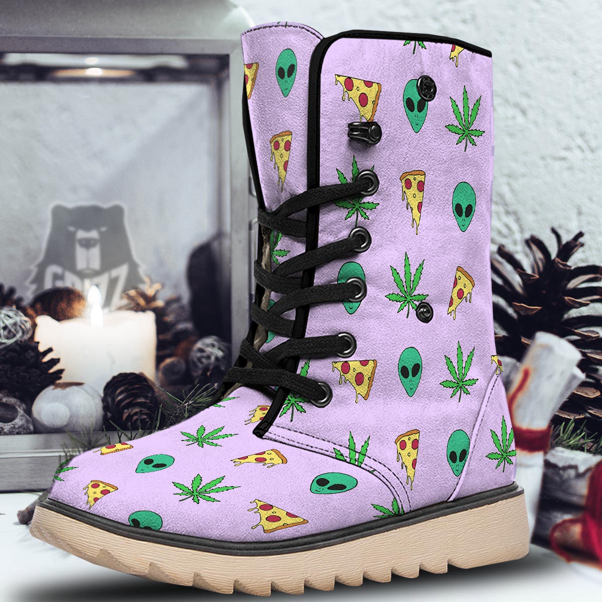 Ufo Pizza Trippy Print Pattern Snow Boots-grizzshop