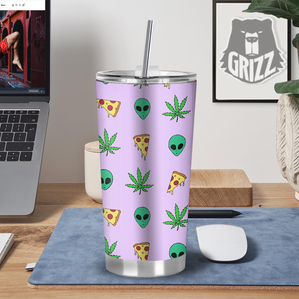 Ufo Pizza Trippy Print Pattern Tumbler-grizzshop