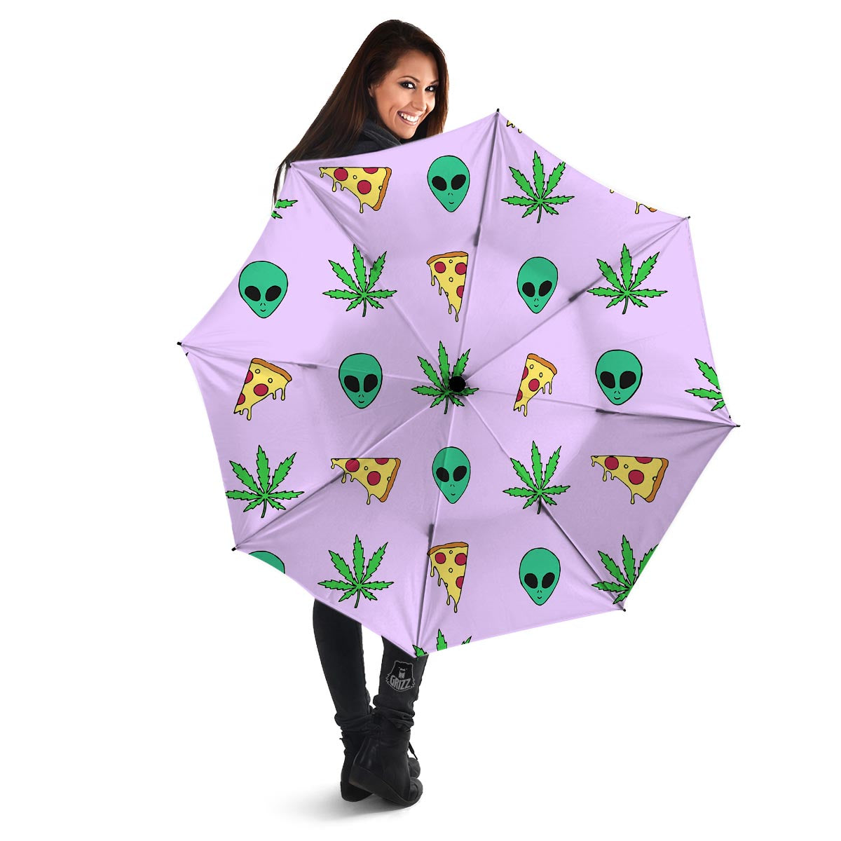 Ufo Pizza Trippy Print Pattern Umbrella-grizzshop
