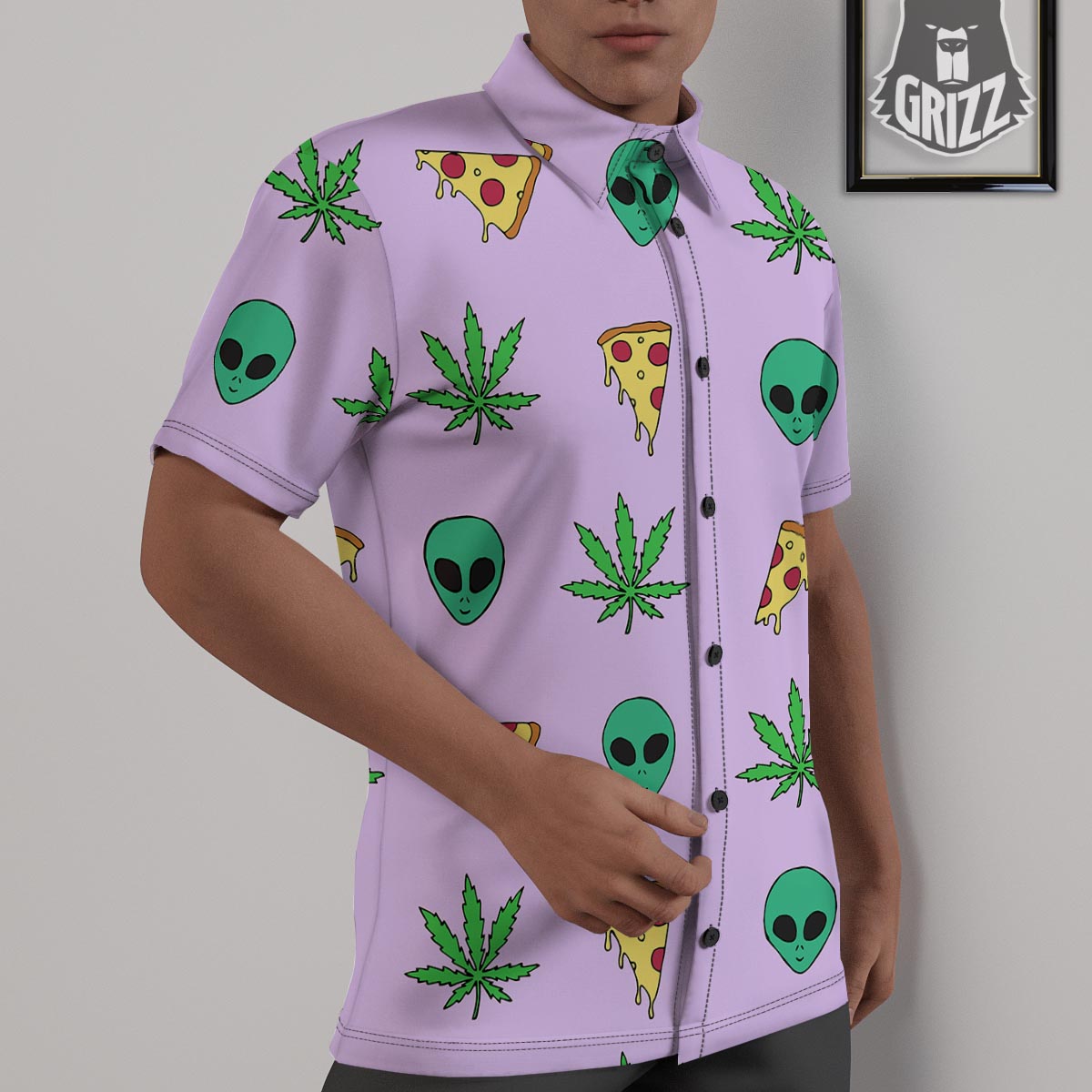 Ufo Pizza Trippy Print Pattern Untucked Shirts-grizzshop