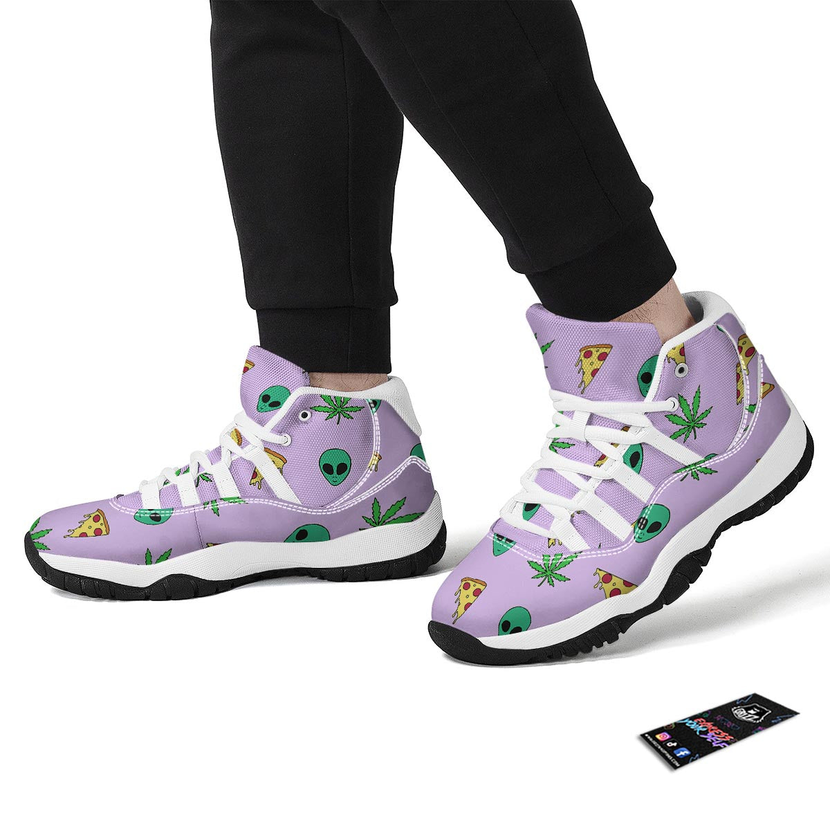 Ufo Pizza Trippy Print Pattern White Bball Shoes-grizzshop