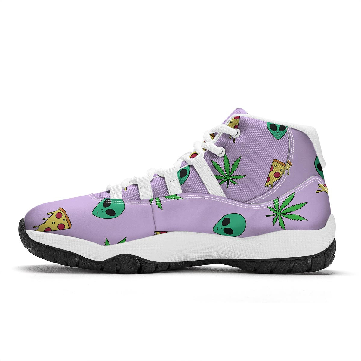 Ufo Pizza Trippy Print Pattern White Bball Shoes-grizzshop