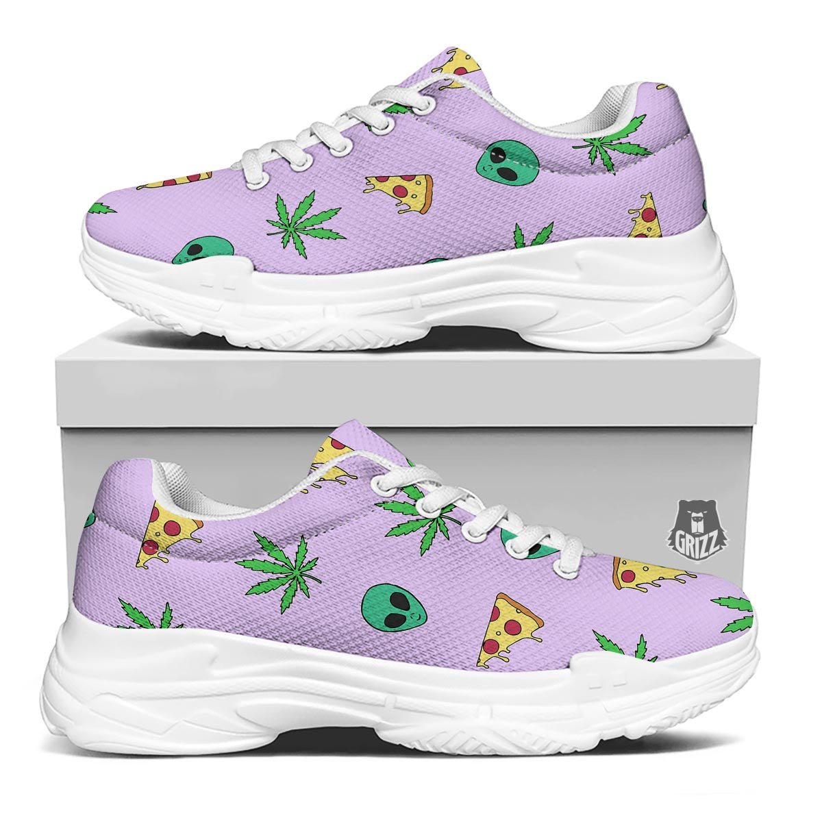 Ufo Pizza Trippy Print Pattern White Chunky Shoes-grizzshop