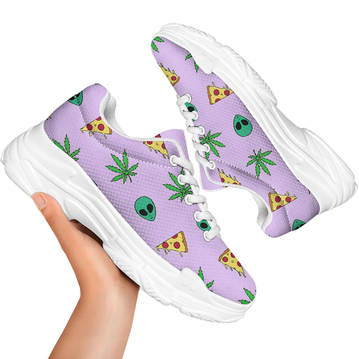 Ufo Pizza Trippy Print Pattern White Chunky Shoes-grizzshop
