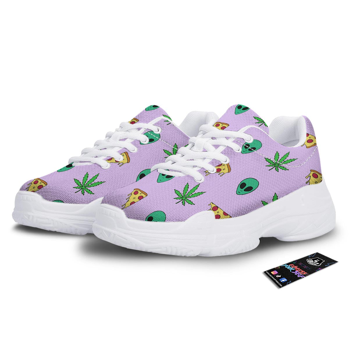 Ufo Pizza Trippy Print Pattern White Chunky Shoes-grizzshop