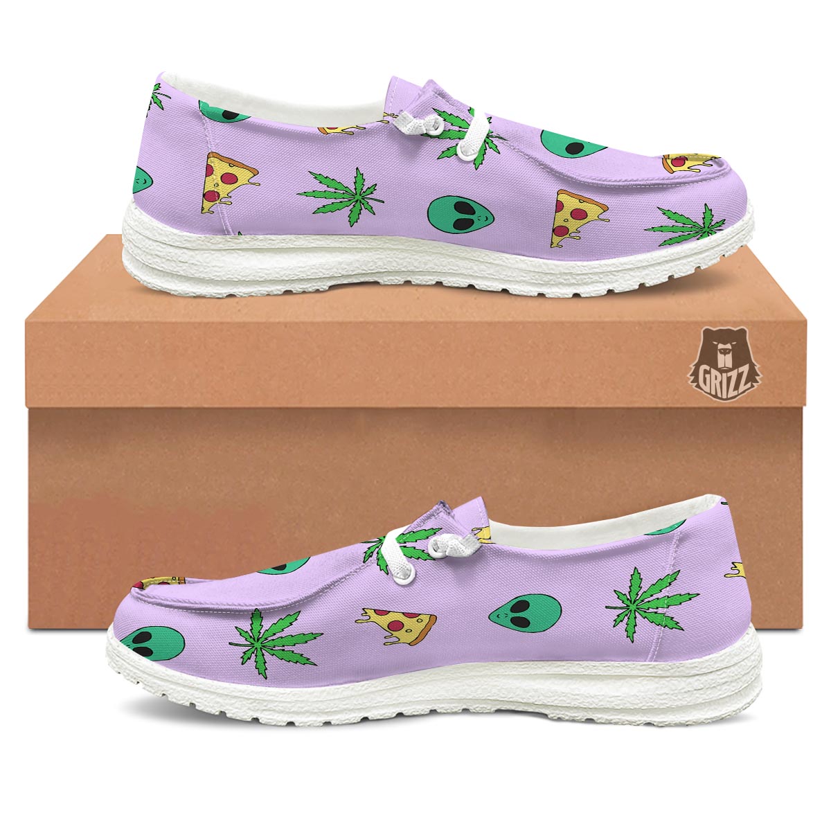 Ufo Pizza Trippy Print Pattern White Loafers-grizzshop