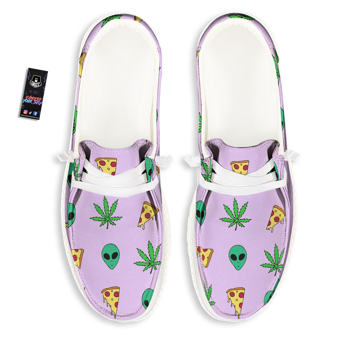 Ufo Pizza Trippy Print Pattern White Loafers-grizzshop