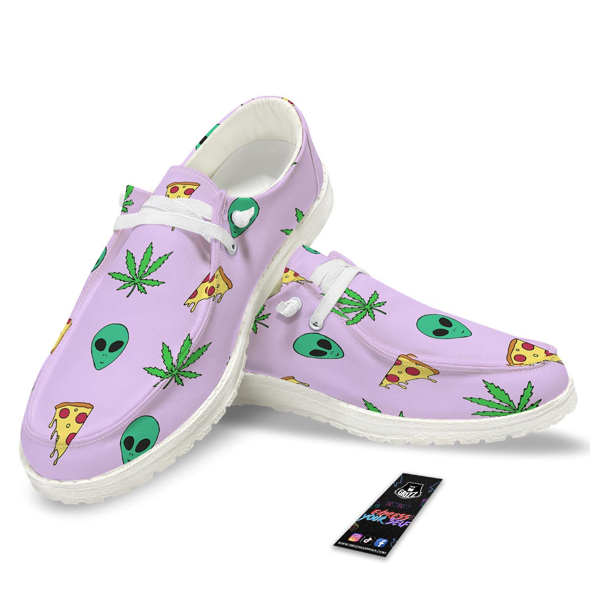 Ufo Pizza Trippy Print Pattern White Loafers-grizzshop