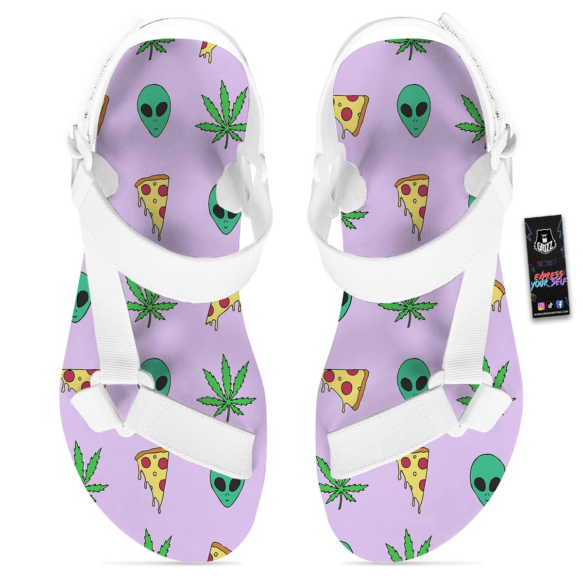 Ufo Pizza Trippy Print Pattern White Open Toe Sandals-grizzshop