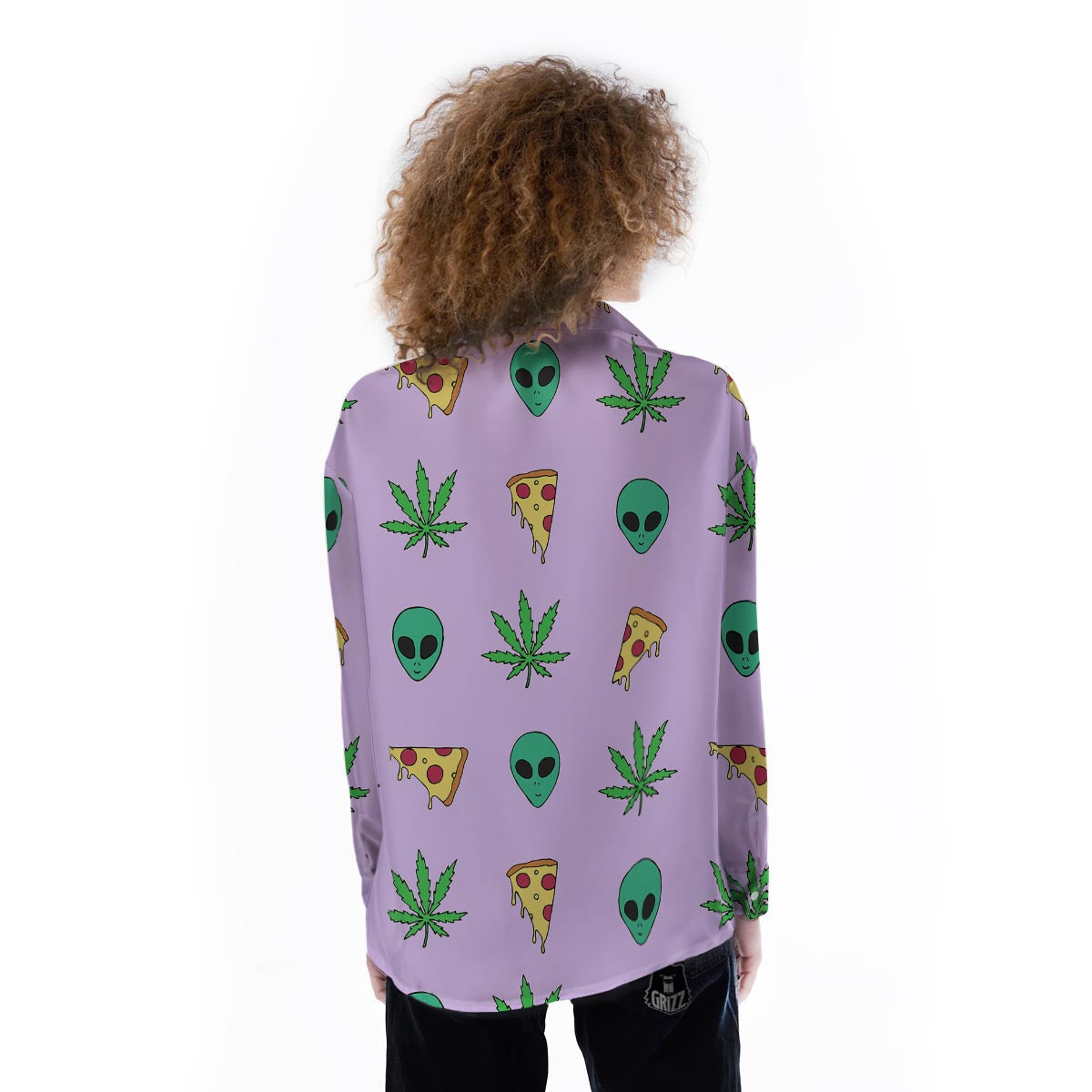 Ufo Pizza Trippy Print Pattern Women's Long Sleeve Shirts-grizzshop