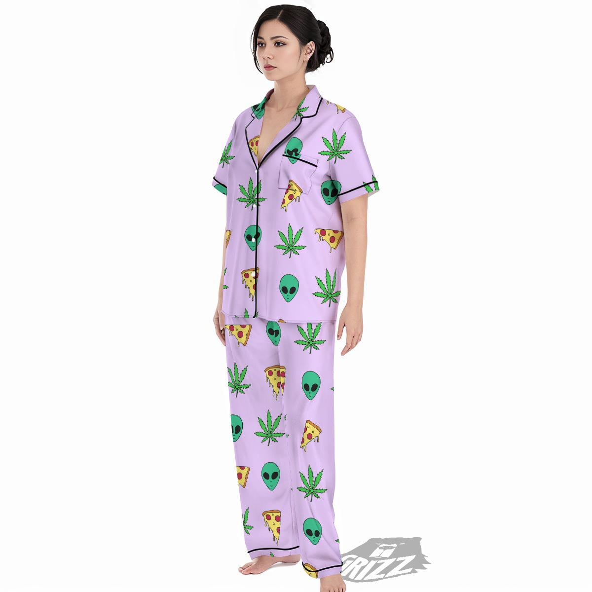 Ufo Pizza Trippy Print Pattern Women's Pajamas Set-grizzshop