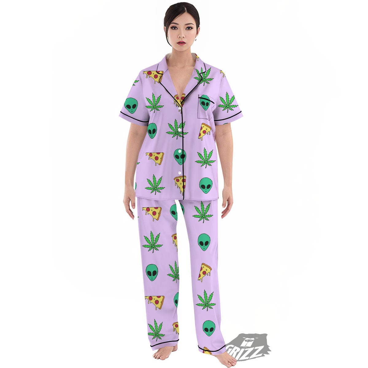 Ufo Pizza Trippy Print Pattern Women's Pajamas Set-grizzshop