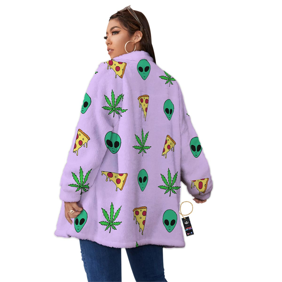 Ufo Pizza Trippy Print Pattern Women's Sherpa Jacket-grizzshop