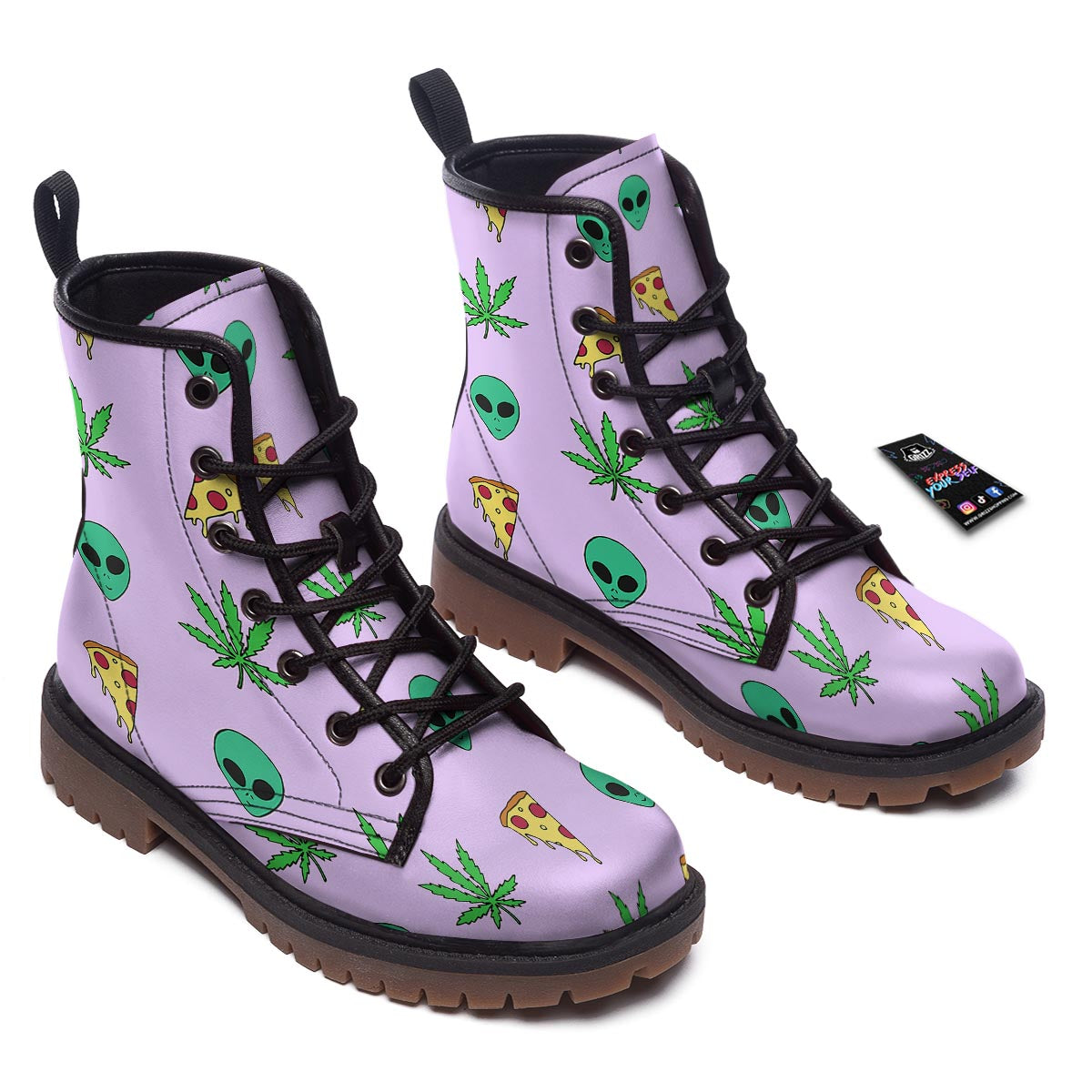 Ufo Pizza Trippy Print Pattern Work Boots-grizzshop