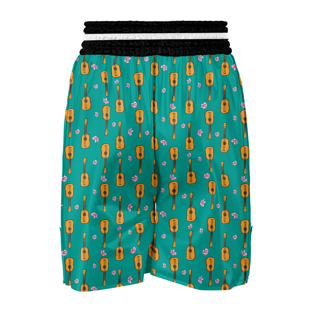 Ukulele And Floral Print Pattern Boxing Shorts-grizzshop