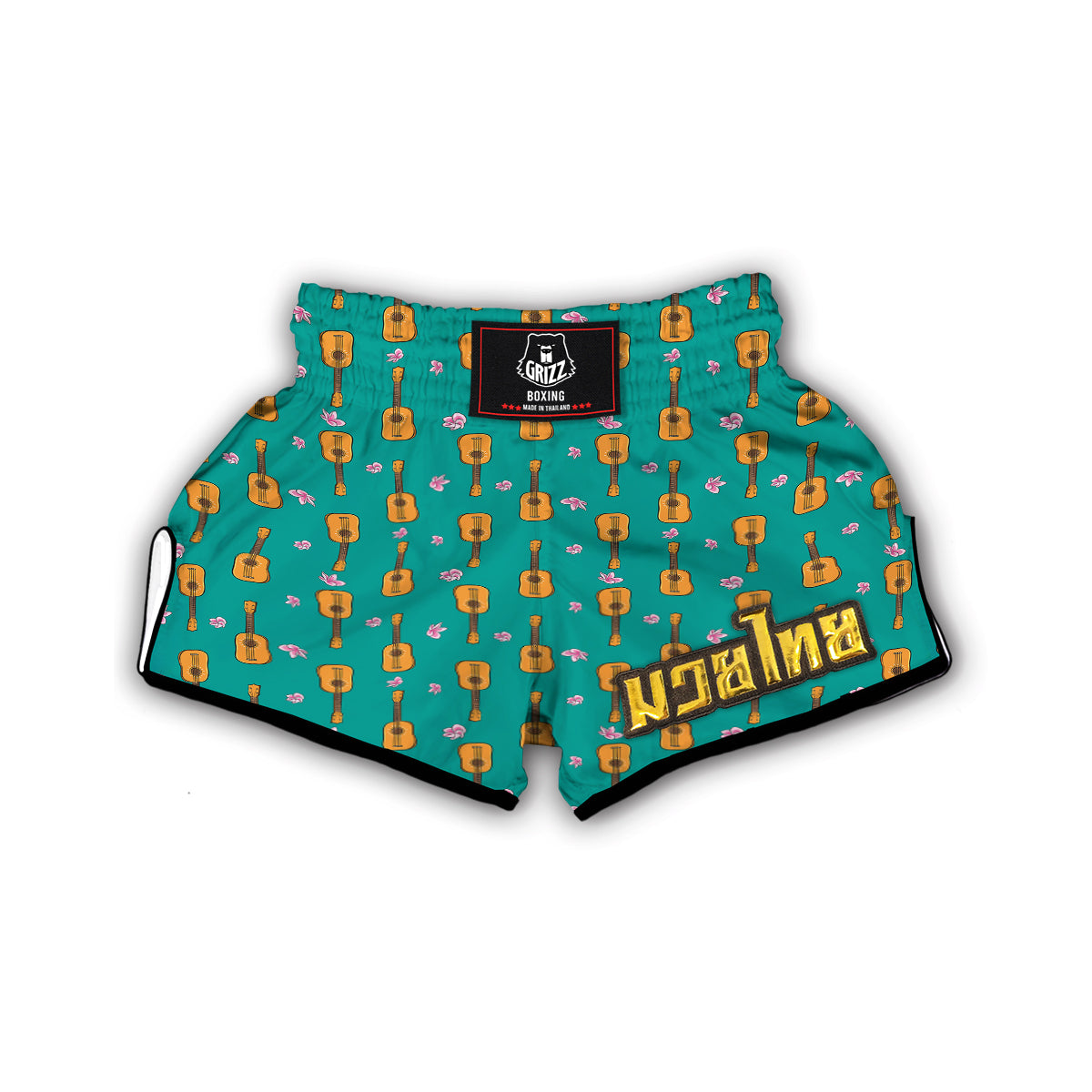 Ukulele And Floral Print Pattern Muay Thai Boxing Shorts-grizzshop