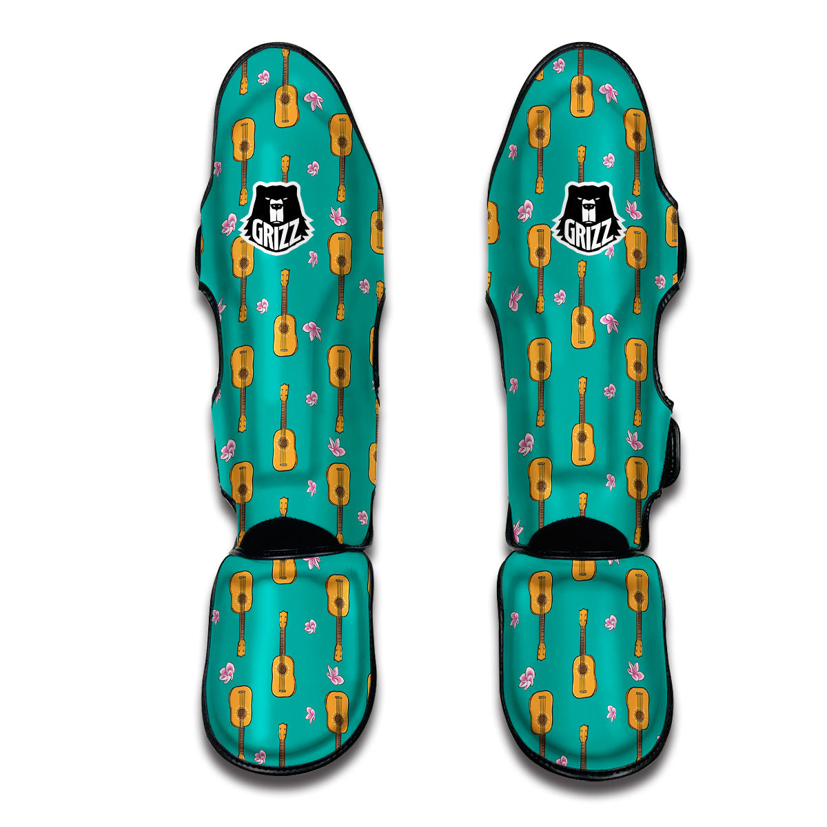 Ukulele And Floral Print Pattern Muay Thai Shin Guards-grizzshop