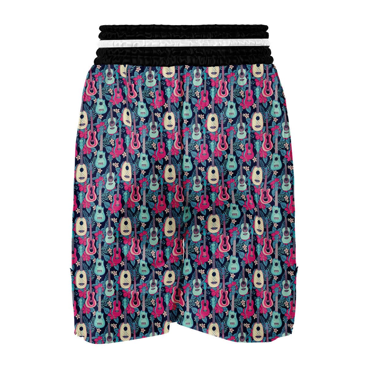 Ukulele And Hibiscus Print Pattern Boxing Shorts-grizzshop