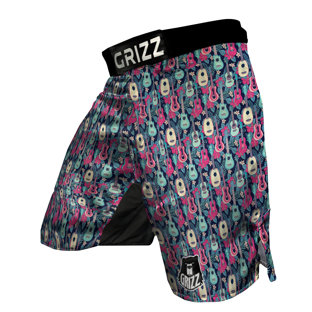Ukulele And Hibiscus Print Pattern MMA Shorts-grizzshop